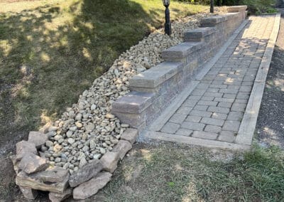 Stone steps and pathway construction on a sloped hillside