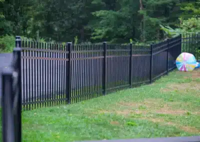 black metal fence on a lawn