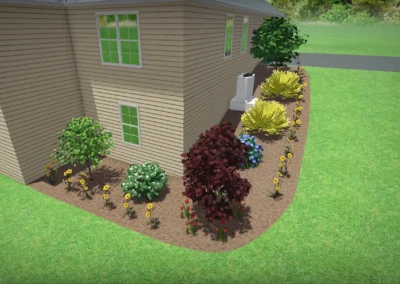 digital rendering of a mulch bed by a home