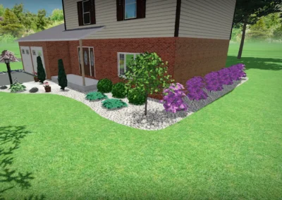 digital rendering of a stone bed by a home